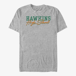 Queens Netflix Stranger Things - Hawkins High School Text Unisex T-Shirt Heather Grey