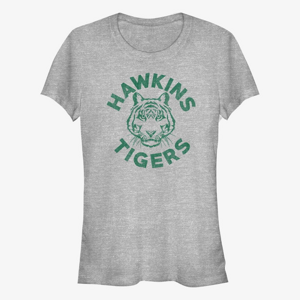 Queens Netflix Stranger Things - Hawkins Tigers Green Women's T-Shirt Heather Grey
