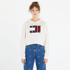 Dámsky sveter TOMMY JEANS Center Flag Cable Hoodie White