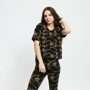 Dámske tričko Urban Classics Ladies AOP Luxury Print Short Oversized Tee čierne / žlté / béžové